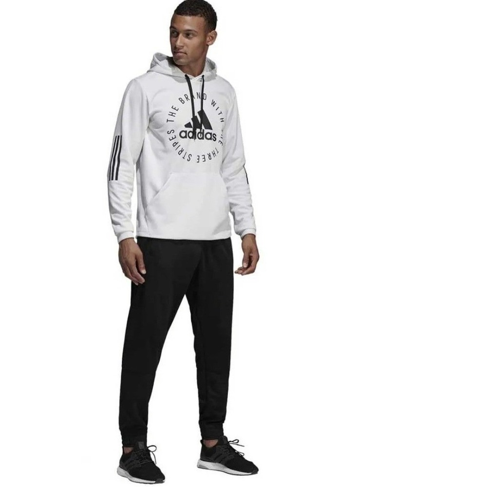 Adidas Sport ID Pullover Hoodie White Black Three Stripes Mens Large ED1947